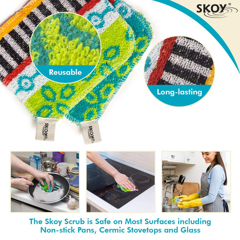 Skoy Scrub, Non-Scratching, Reusable Scrub for Kitchen and Household Use, Environmentally-Friendly, Dishwasher Safe, 2-Pack – Assorted Colors - LeoForward Australia