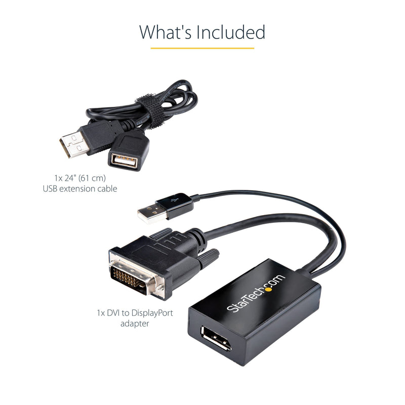  [AUSTRALIA] - StarTech.com DVI to DisplayPort Adapter - USB Power - 1920 x 1200 - DVI to DisplayPort Converter - Video Adapter - DVI-D to DP (DVI2DP2)