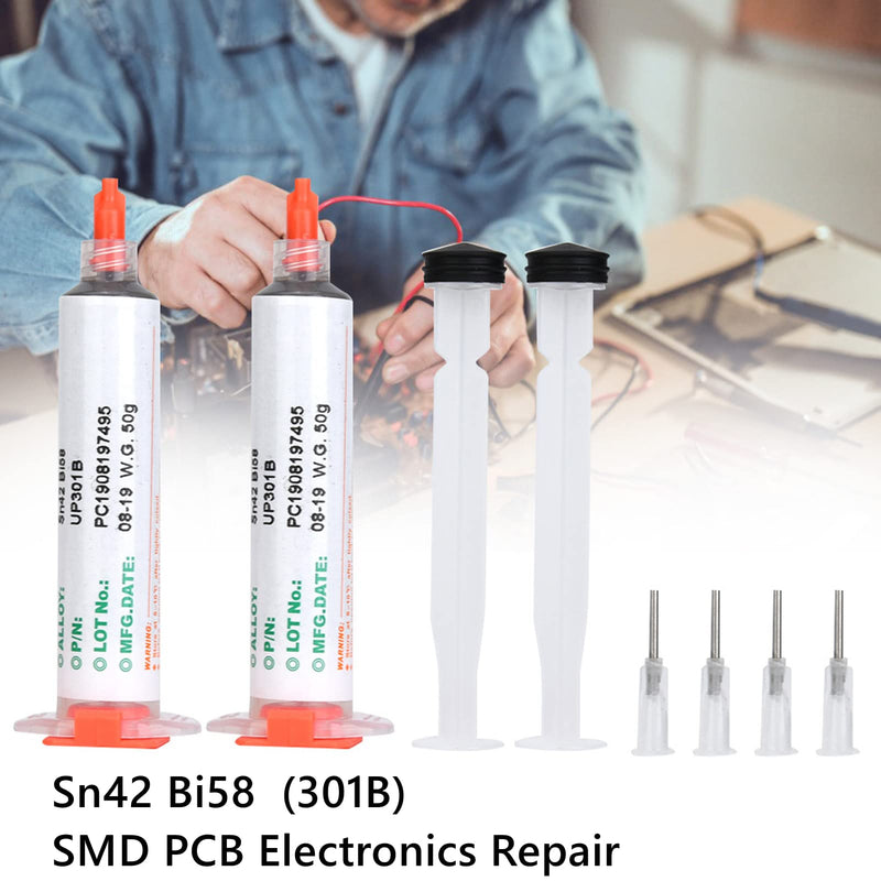  [AUSTRALIA] - Fafeicy 2pcs SMD Lead Free Solder Paste Repair Electronics Sn42 Bi58 PCB with 100 Viscosity 50g (301B)