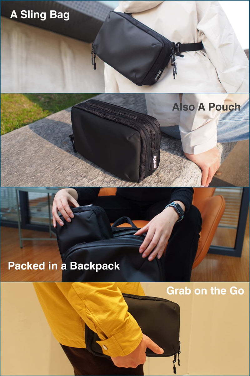  [AUSTRALIA] - Travel Electronic Organizer with Removable Shoulder Strap, 2-in-1 Tech Pouch Case & Sling Bag for EDC Essentials, Cable, Charger, Card, Hard Drive, USB Hub, Phone, Everyday Accessories Carrying