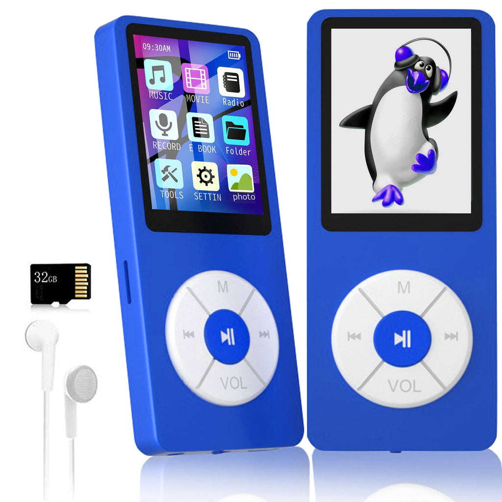  [AUSTRALIA] - MP3 Player with 32GB TF Card,Built-in HD Speaker,Portable HiFi Music Player with Video/Voice Recorder/FM Radio/Photo Viewer/E-Book Player for Kids Blue