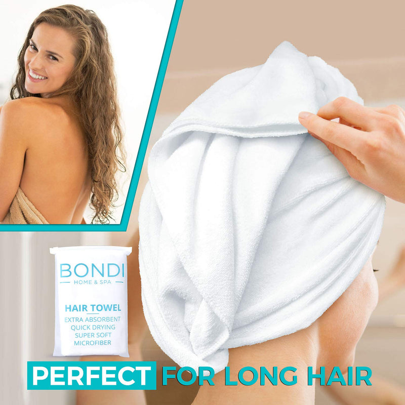  [AUSTRALIA] - Bondi Home & Spa Microfiber Hair Towel for Women – Super Absorbent, Fast Drying, Large & Soft, 42 x 22 Inches, for Long or Curly Hair