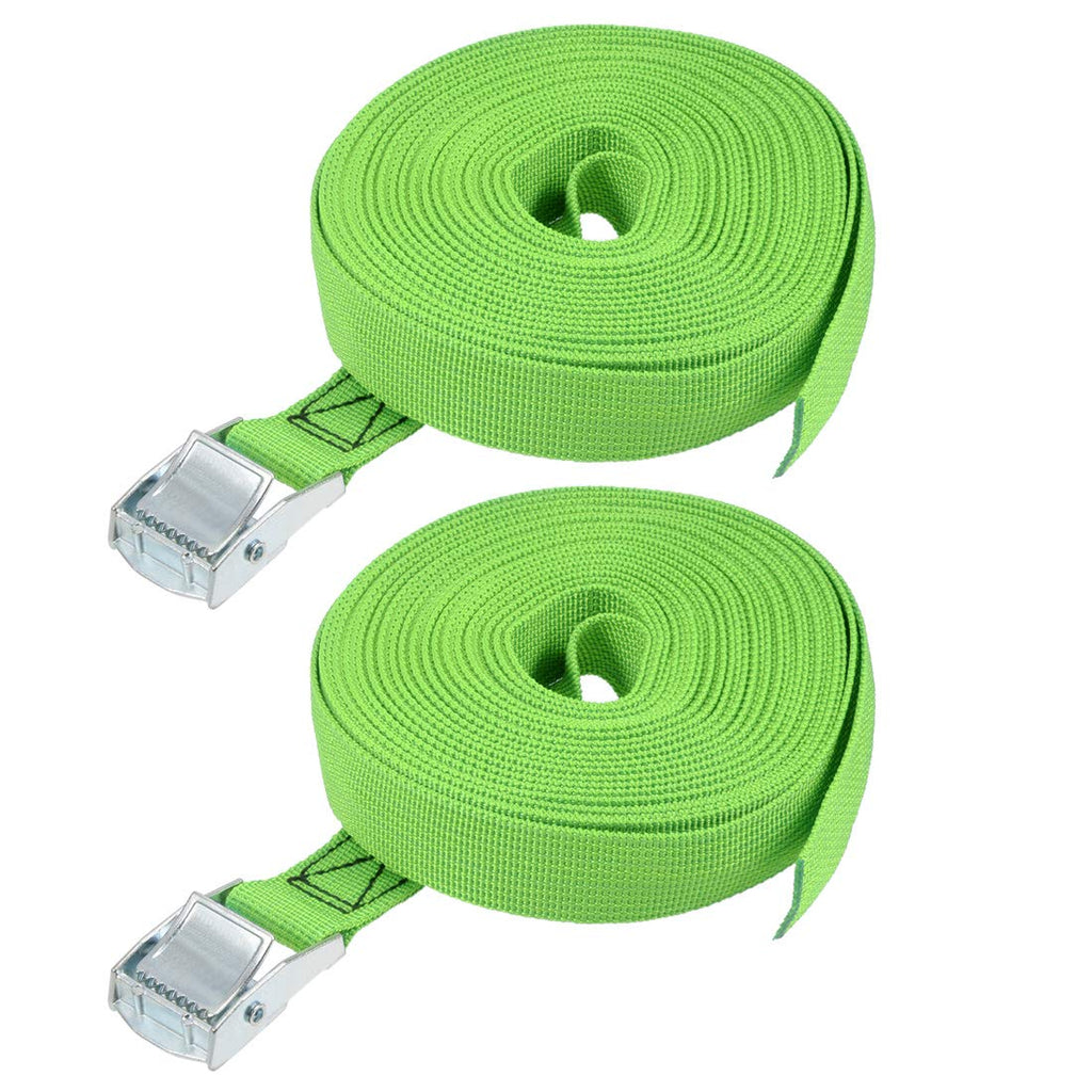  [AUSTRALIA] - uxcell Cam Buckle Tie Down Lashing Strap 9Mx25mm 250Kg Load Cap Polypropylene for Moving Cargo, Green, Pack of 2 9 Meters