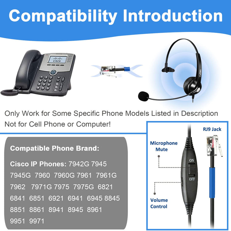  [AUSTRALIA] - Callez RJ9 Cisco Telephone Headset Compatible with Cisco IP Phones 8841 7942 7841 7945 7940 7960 7975 7962 7811 8845 8861 7941 7821 7965G 7811 8865 7965 6851 etc Black