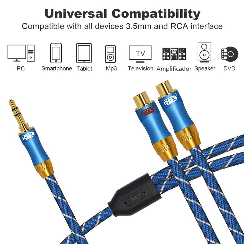 EMK Aux to 2RCA Female Jack Stereo Audio Cable (11.8Inch/300mm) Y Adapter Gold Plated for Smartphone,MP3,Tablets,HiFi Stereo System,Computer Sound, Speaker - LeoForward Australia