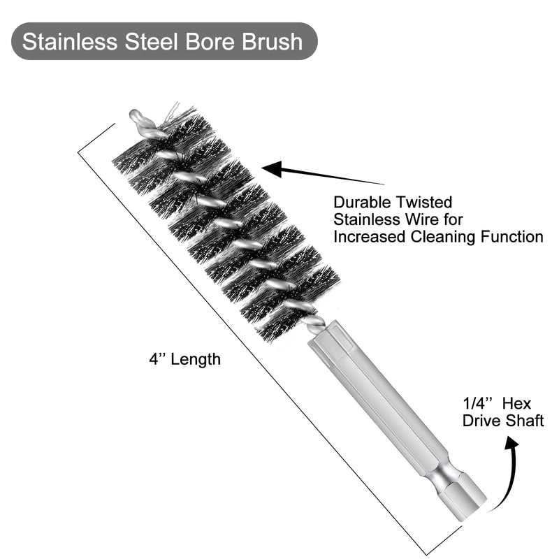  [AUSTRALIA] - 6 Pieces Stainless Steel Bore Brush in Different Sizes Twisted Wire Cleaning Brush with Handle 1/4 Inch Hex Shank for Power Drill Impact Driver, 4 Inch Long (9 mm, 11 mm, 13 mm, 16 mm, 18 mm, 19 mm) 9 mm, 11 mm, 13 mm, 16 mm, 18 mm, 19 mm