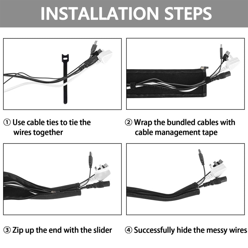  [AUSTRALIA] - Geekria 4 Pack Cable Management, Wire Management with 8 Pieces Cable Ties, 20 Inch Cord Management with Zipper for TV/Office/Home Entertainment/Computer, Desk Cable Management (Black)