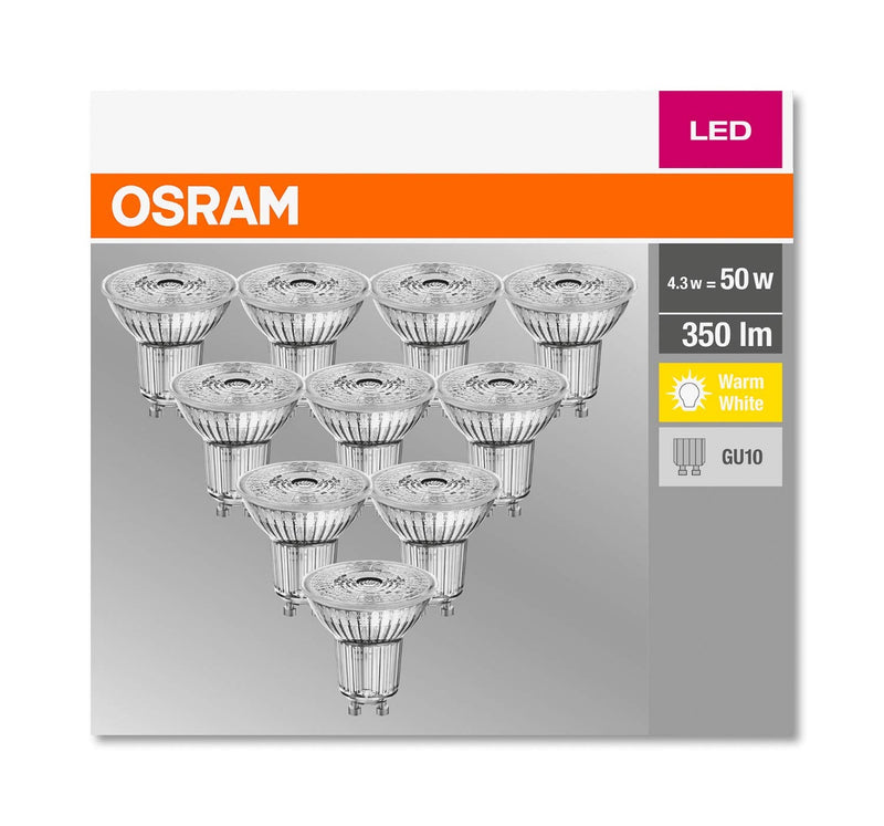  [AUSTRALIA] - Osram Base PAR16 LED reflector lamp with GU10 base, 4.3 W, warm white, 10 pieces (pack of 1) 50W 10 pack 2700k warm white