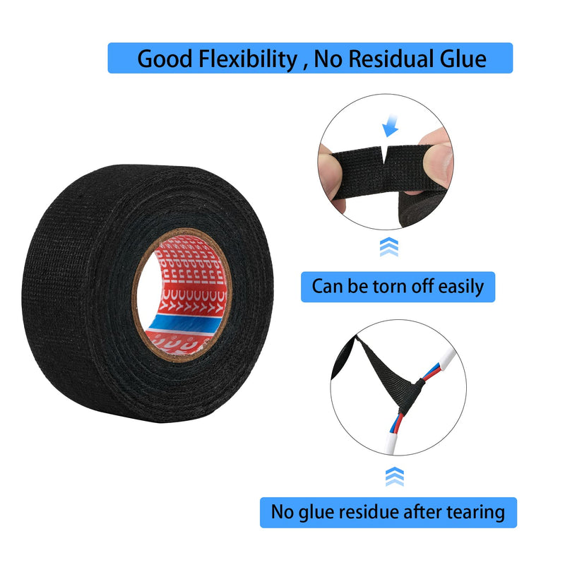  [AUSTRALIA] - HSTECH 5 Rolls Wire Loom Harness cloth Tape, Speaker Wiring Harness Cloth Tape, Black Adhesive Fabric Tape, for Automobile Electrical Wire harnessing Noise Dampening Heat Proof(Width 0.35In to 1.25In)