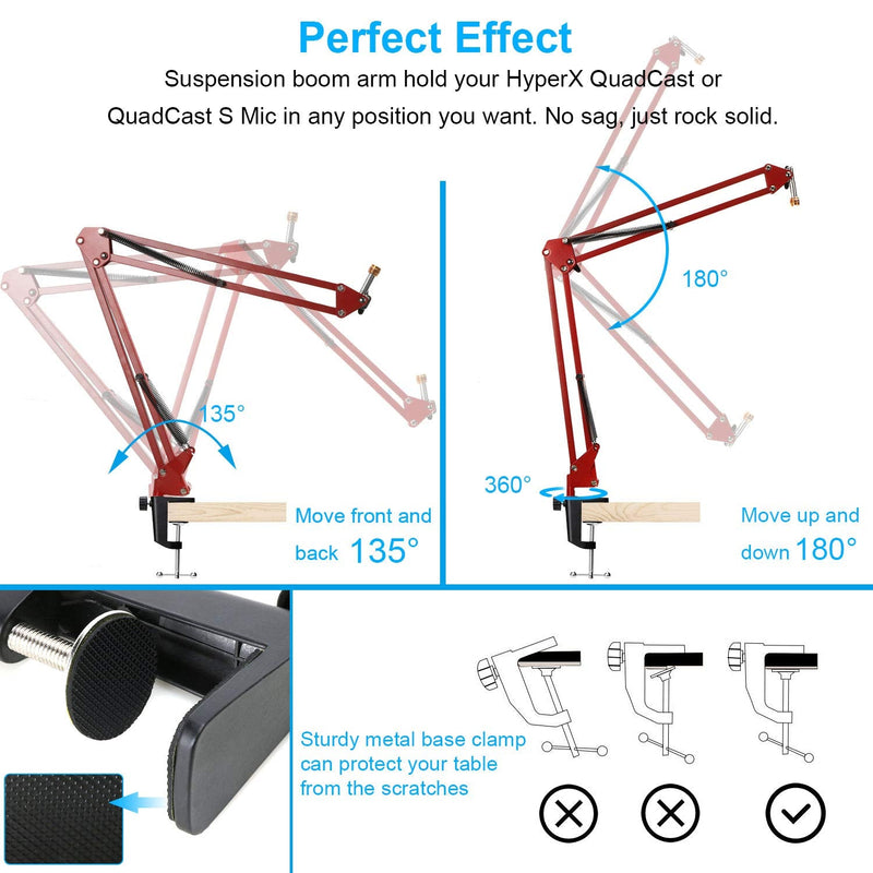  [AUSTRALIA] - YOUSHARES Red Microphone Boom Arm Stand - Adjustable QuadCast Mic Stand Compatible with HyperX QuadCast S Mic