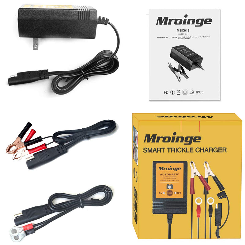 Mroinge 6V / 12V 1A Fully Automatic Trickle Battery Charger/Maintainer for Automotive Vehicle Motorcycle Lawn Mower ATV RV Powersport Boat, Sealed Deep-Cycle AGM Gel Cell Lead Acid Batteries 6V/12V @ 1.0 AMP - LeoForward Australia