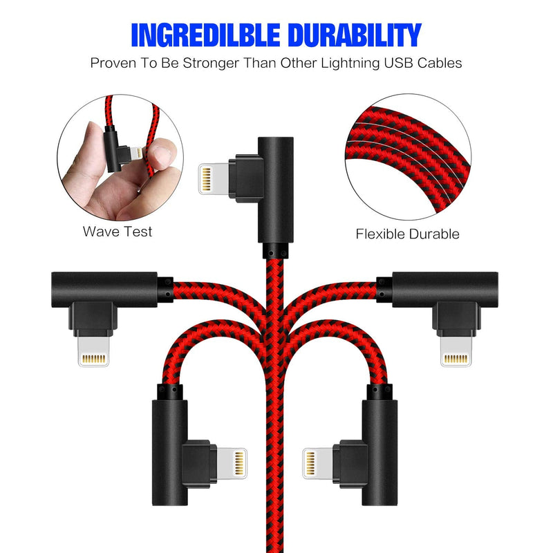  [AUSTRALIA] - [3-Pack] 6FT/2M iPhone Gaming Charger Cable 90 Degree Elbow Game Video Watching Compatible with iPhone Xs Max/XS/XR/7/7Plus/X/8/8Plus/6S/6S Plus/SE (Black Red, 6FT) Black Red