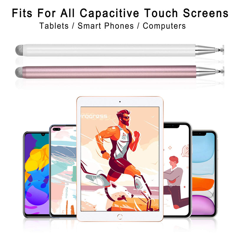 Stylus Pens for iPad, Touch Screens Stylus Pencils High Sensitivity Disc & Fiber Tip Universal Stylus with Magnetic Cap Compatible with iPad, iPhone, Android, Microsoft Tablets(White/Rose Gold) white/rose gold - LeoForward Australia