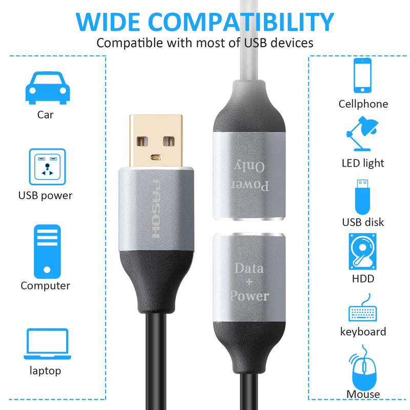 [AUSTRALIA] - PASOW USB Splitter Y Cable, USB 2.0 Splitter 1 Male to 2 Female Extension Cord Adapter, Dual USB Port Extender Hub, Data Charger Power Split Adapter Cable for Laptop/Car/Data Transmission/Charging