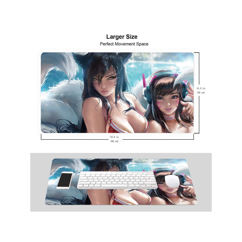 Large Gaming Mouse Pad DVA & Ahri Girls,Anime Mousepad with Non-Slip Rubber Base & Stitched Edges,Waterproof Laptop Desk Pad,Computer Keyboard and Mouse Combo Pads Mouse Mat 23.6x11.8x0.12 inch - LeoForward Australia