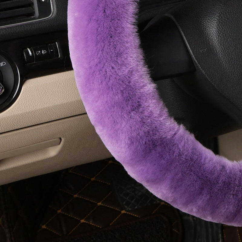 [AUSTRALIA] - Dotesy Pure Wool Auto Steering Wheel Cover Genuine Sheepskin Great Grip Anti-Slip Car Steering Wheel Cushion Protector Universal 15 inch for Car,Truck,SUV,etc. (Light Purple) light purple