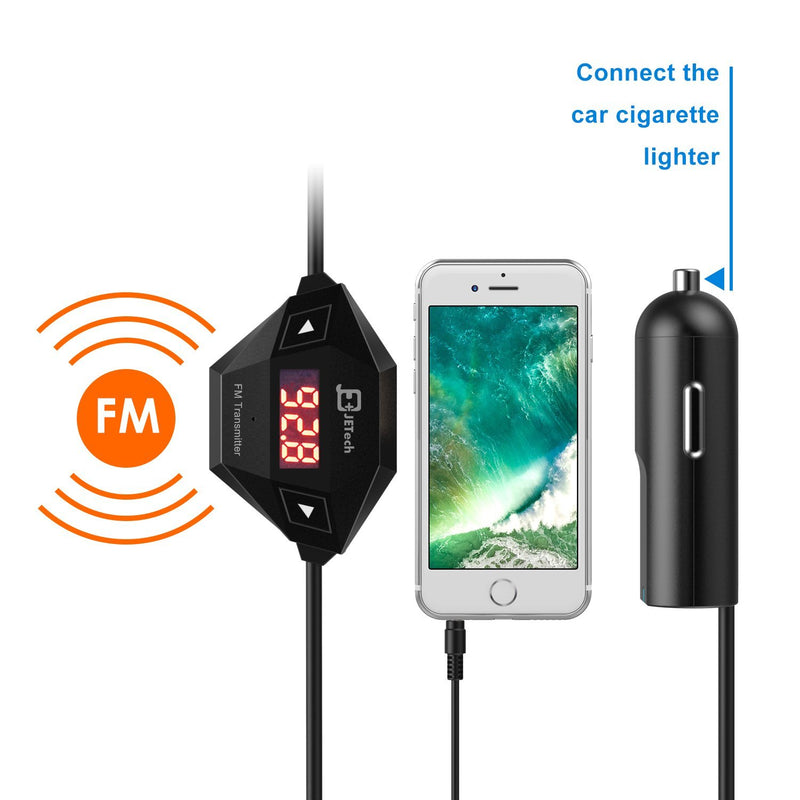 JETech Wireless FM Transmitter Radio Car Kit for Smart Phones Bundle with 3.5mm Audio Plug and Car Charger (Black) Black - LeoForward Australia