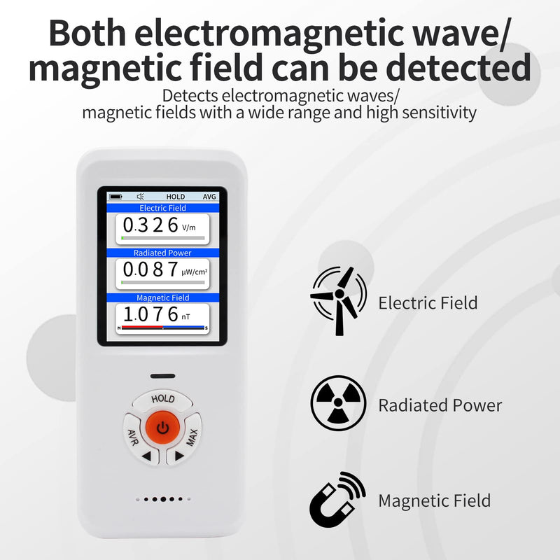  [AUSTRALIA] - CHNADKS EMF Meter, EF/MF/RF Meter, Rechargeable Electromagnetic Radiation Detector, Digital/Graphic EMF Radiation Meter, Electrosmog Meter for Home, Indoor and Outdoor Use White