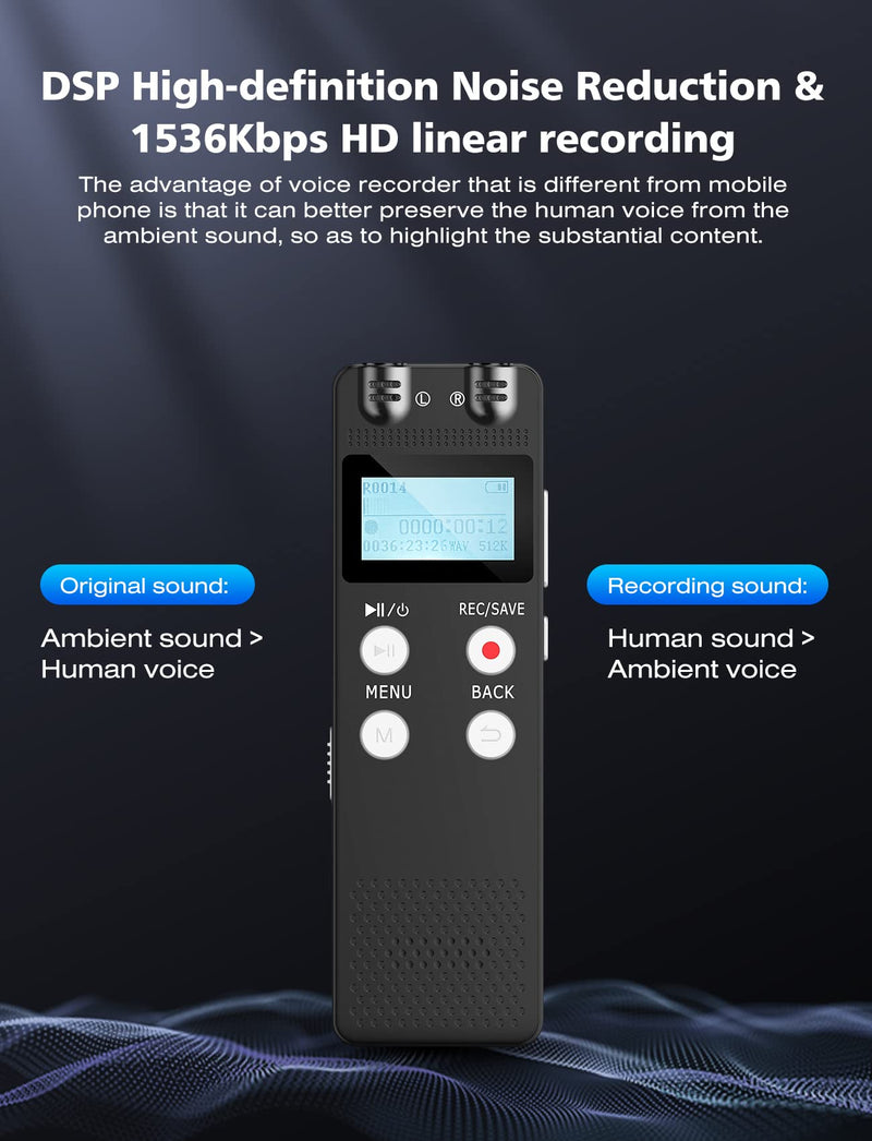  [AUSTRALIA] - Alorsay 72GB Digital Voice Recorder Noise Reduction with Playback for Lectures Meetings, 324Hours Voice Activated Recorder HD Recording, Portable Audio Recording Device with 24H Battery Time, Password