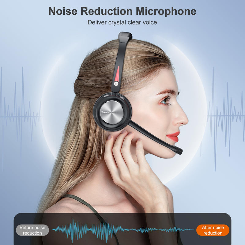  [AUSTRALIA] - Yexatel Bluetooth PC Headset V5.2, Noise Cancelling Microphone, 30H Talk Time, Single Ear Wireless Headset for PC Laptop Computer Cell Phone, Cordless Headset for Trucker Office Working from Home Y890BT Single Ear