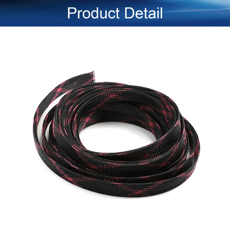  [AUSTRALIA] - Bettomshin PET Expandable Braided Sleeving 0.47inch Flat Width 16.4Ft Length Braided Cable Wire Sleeve for TV Computer Office Home Entertainment DIY Adjustable Black Pink 1pcs