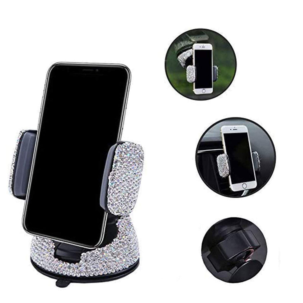  [AUSTRALIA] - Alas Luxury Rhinestone Bling Crystal Car Phone Mount with One More Air Vent Base,Universal Cell Phone Holder for Dashboard,Windshield and Air Vent,Car Accessories for Women and Girls White