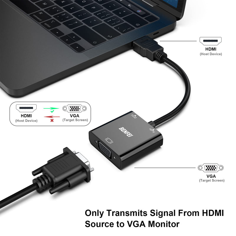  [AUSTRALIA] - BENFEI HDMI to VGA,Gold-Plated HDMI to VGA Adapter (Male to Female) With 3.5mm Audio Compatible for Computer, Desktop, Laptop, PC, Monitor, Projector, HDTV, Raspberry Pi, Roku, Xbox, PS4, Mac Mini 1 PACK