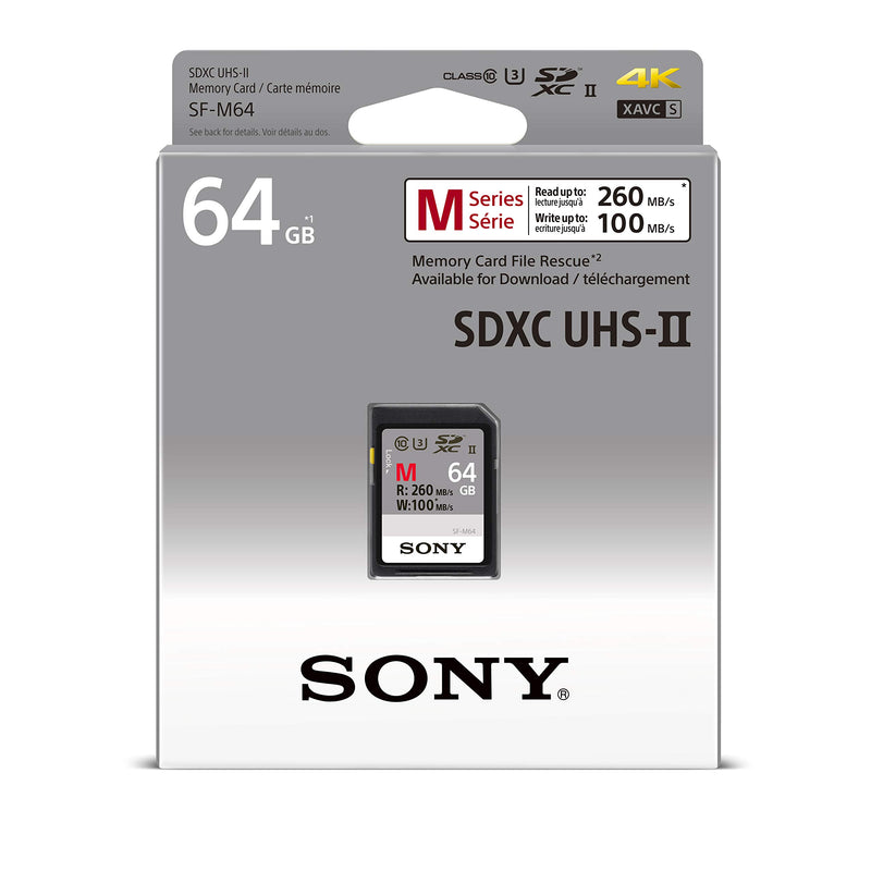  [AUSTRALIA] - Sony M Series SDXC UHS-II Card 64GB, V60, CL10, U3, Max R277MB/S, W150MB/S (SF-M64/T2), Black