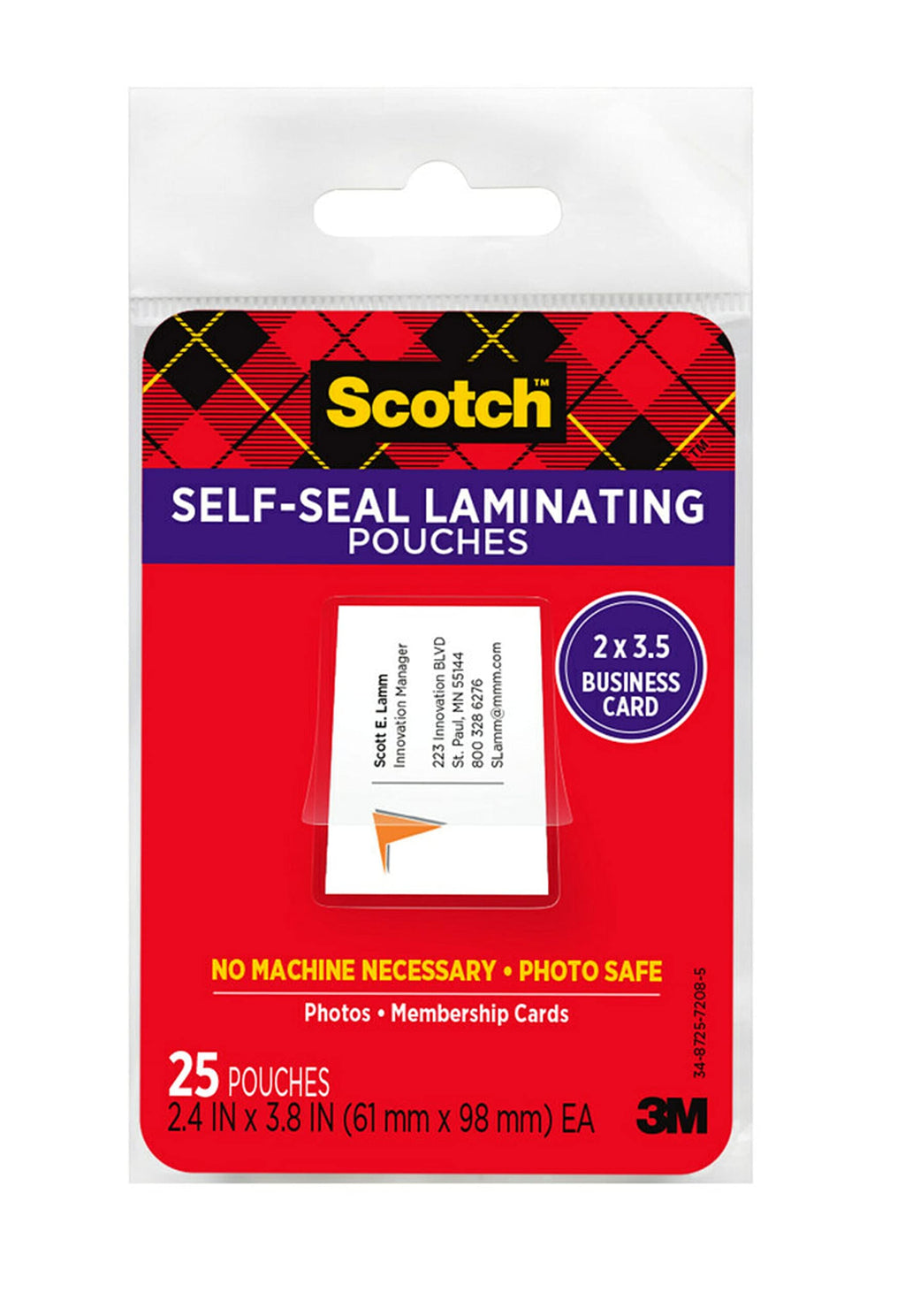  [AUSTRALIA] - Scotch Self-Sealing Laminating Pouches, 25 Pack, Business Card size (LS851G) 25 Pouches