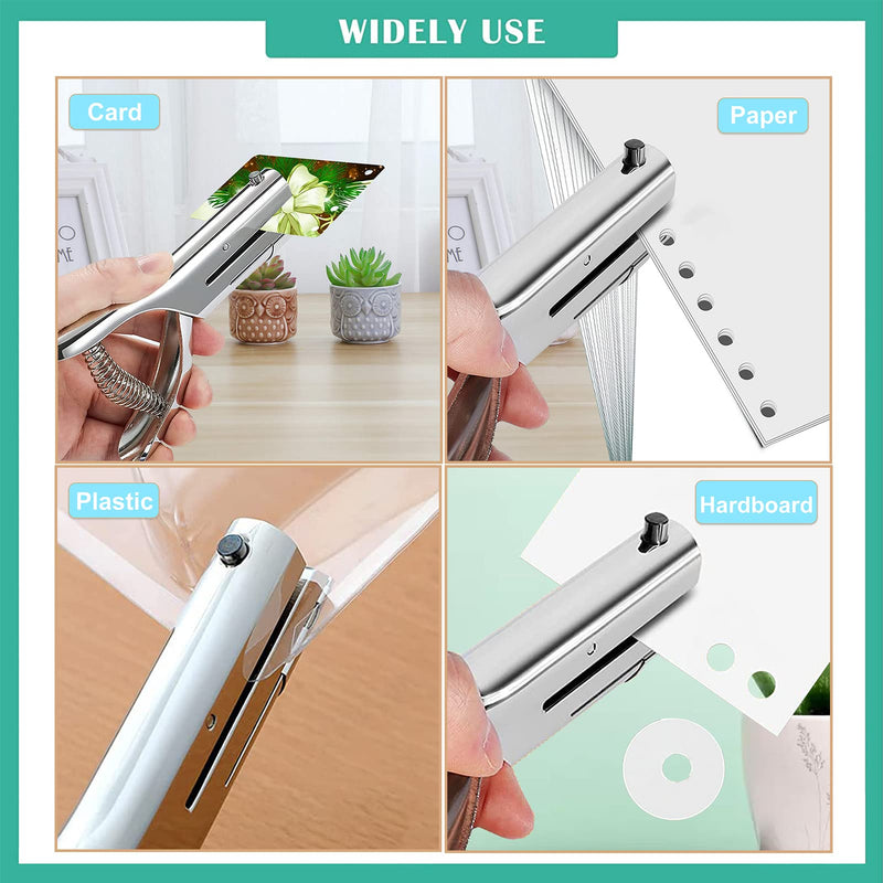  [AUSTRALIA] - Single Hole Punch 2 Inch Reach Deep Throat Heavy Duty Hole Punch Tab Zinc Alloy Silver Long Hole Punch 1/4 Inch Hole Hand Held Leather Hole Punch for Scrapbook Tab Paper ID Card PVC Card Badge Photos 1/4"- 6mm Hole