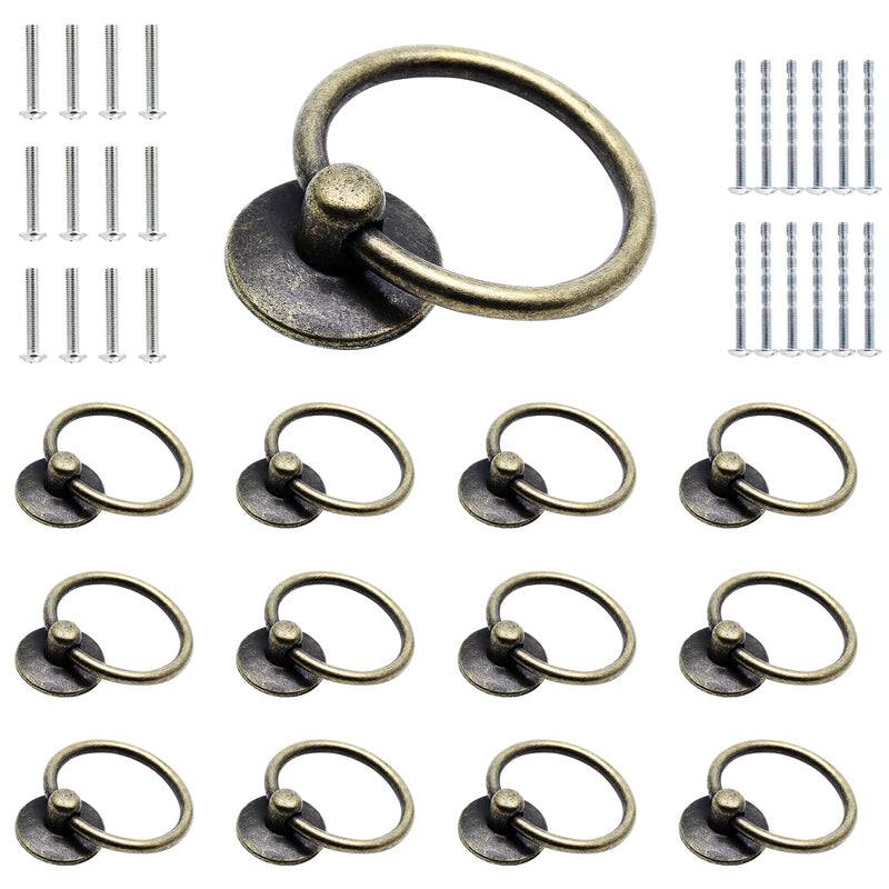  [AUSTRALIA] - Auvotuis 12 Pcs Antique Round Ring Drawer Pulls, Bronze Vintage Cabinet Drop Ring Knob Pull Handles with Screws for Furniture, Kitchen, Cupboard, Wardrobe, Dresser