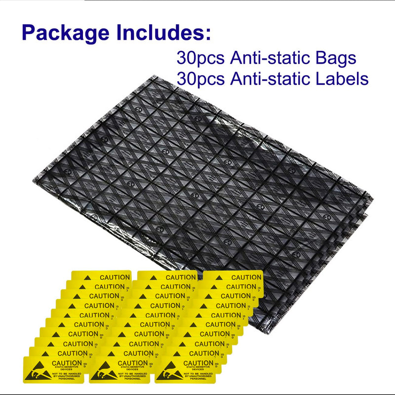  [AUSTRALIA] - Antistatic Bags ESD Shielding Bag with Anti-Static Labels for Hard Drive SSD HDD Motherboard Video Card RAM Electronic Devices (Motherboard Bag-30pcs) Motherboard Bag-30pcs