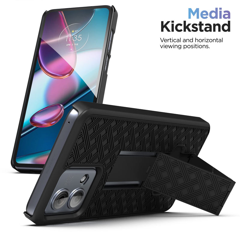  [AUSTRALIA] - Encased DuraClip for Moto G Stylus 5G 2023 Belt Case with Holster Clip and Phone Kickstand (Motorola G Stylus 5G 2023) Black
