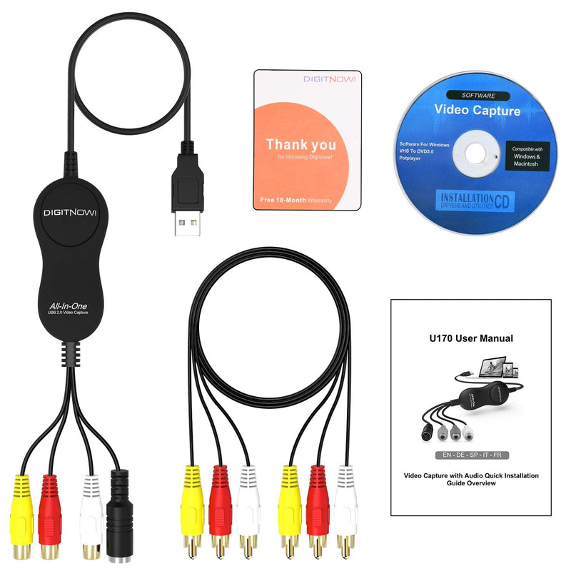  [AUSTRALIA] - DIGITNOW USB 2.0 Video Capture Card Device Video Grabber One Touch VHS VCR TV to DVD Converter, Transfer VHS Home Videos to Mac OS X PC Windows 7 8 10