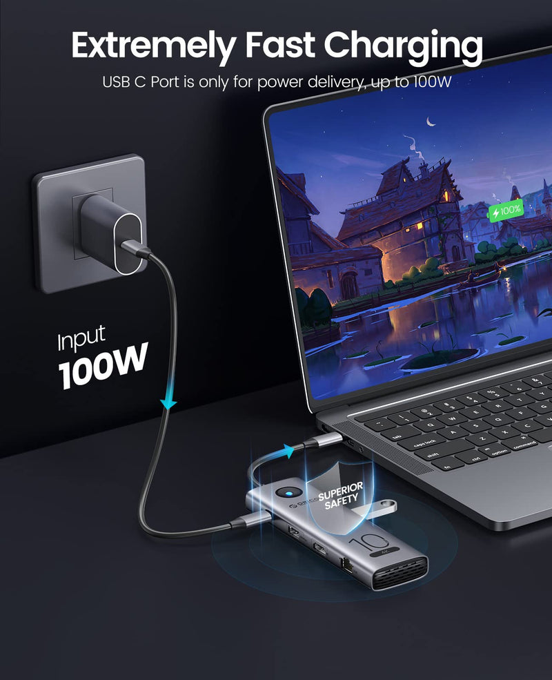  [AUSTRALIA] - 10Gbps USB C Hub,ORICO 11-in-1 USB-C Laptop Docking Station to 4K@60Hz HDMI,2×USB 3.2 10G,USB-C 10G,2×USB 2.0,100W PD,SD/TF,Gigabit Ethernet, Audio for Dell/Surface/HP/Lenovo Laptops