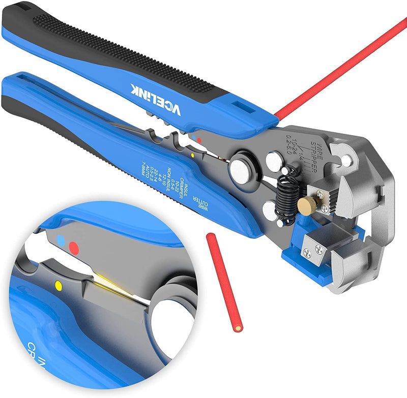  [AUSTRALIA] - VCELINK Automatic Wire Stripper Tool, Self Adjusting Wire Cutter Crimper Pliers for 24–10 AWG Electrical Wire Stripping, Cutting and Crimping (Blue) 8-Inch