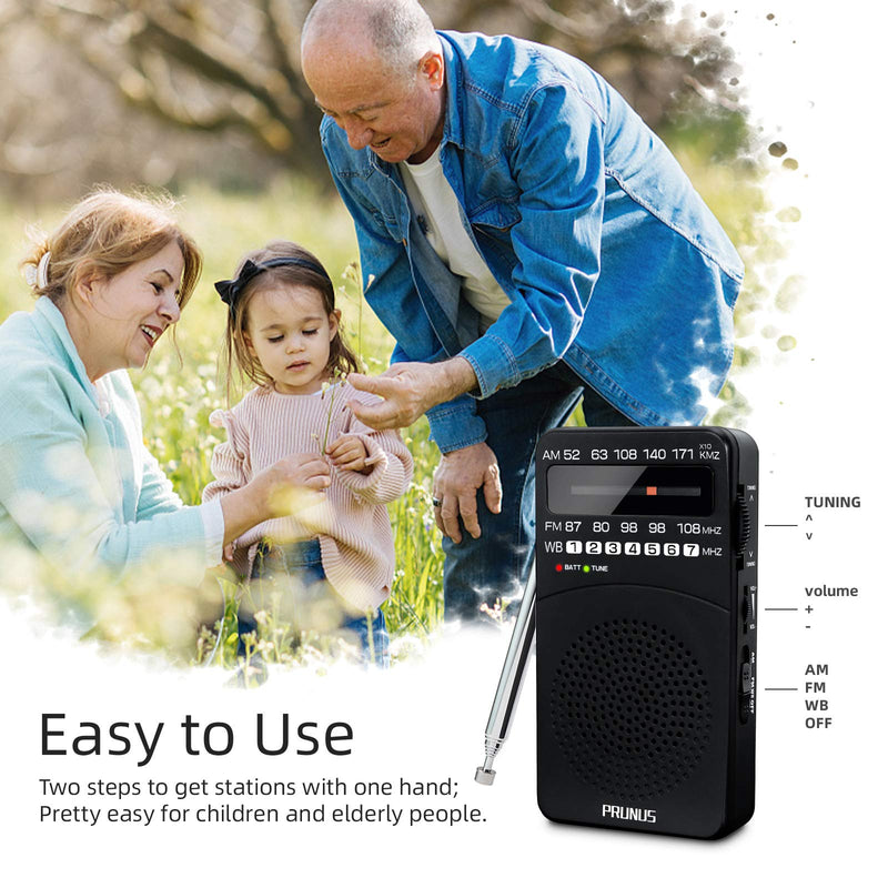  [AUSTRALIA] - PRUNUS AM FM WB Radio Portable, Transistor Radio with Back Clip, Signal Indicator, Battery Operated Radio with Excellent Reception for Outdoor Indoor Black