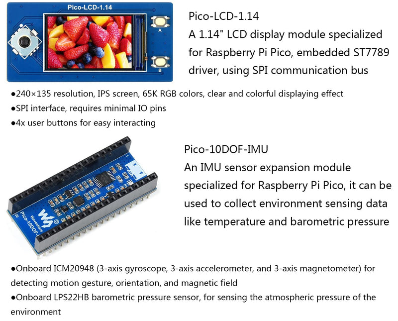  [AUSTRALIA] - Raspberry Pi Pico Evaluation Kit Package B Includes Pico with Pre-soldered Header + 1.14inch Color LCD + 10DOF IMU Sensor + GPIO Expander + Breadboard