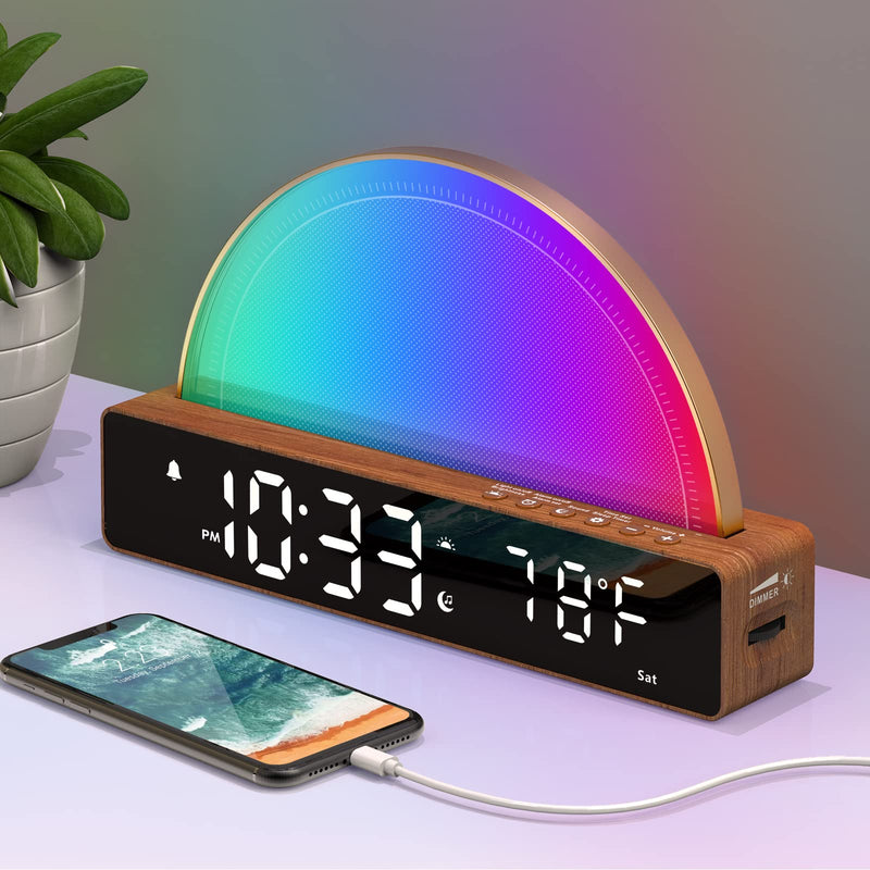  [AUSTRALIA] - Sunrise Alarm Clock, Wake Up Light with Sunrise Simulation, Touch Control Bedside Lamp Dimmable Multicolor, Snooze, Sleep Aid, 10 Natural Sounds, LED Digital Alarm Clock for Heavy Sleepers Adults Kids M9-01
