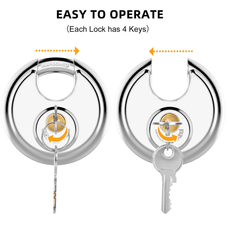  [AUSTRALIA] - Discus Keyed Padlock Disc Storage Locks with Hardened Steel Shackle for Storage Unit, Moving Trailers, Shed, Fence(3/8-Inch Shackle,3keys) Silver