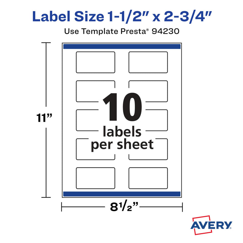 Avery Matte White Rectangle Labels with Sure Feed, 1.5" x 2.75", 250 Matte White Printable Labels 250 Labels - LeoForward Australia