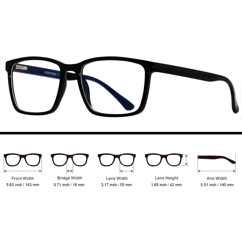 Blue Light Blocking Glasses Men Women Computer Filter Large Frame Bluelight Blocker Anti Blue Ray Lightweight ANDWOOD AR002 Black | Anti-blue Light Lens - LeoForward Australia