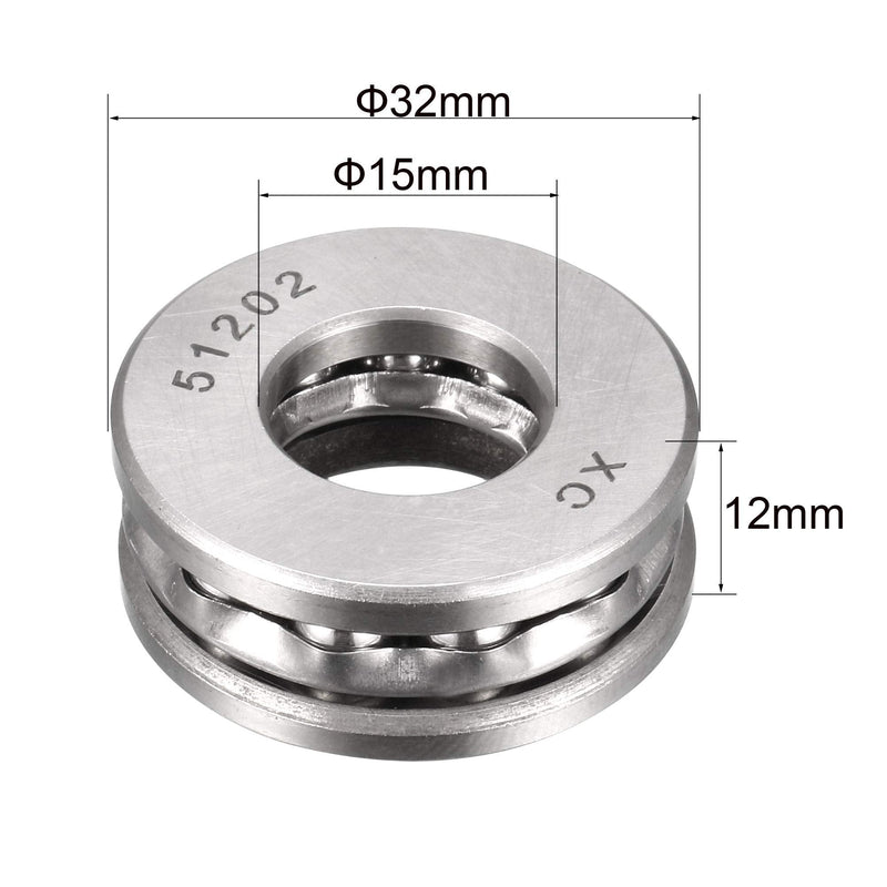  [AUSTRALIA] - uxcell 51202 Miniature Thrust Ball Bearing 15mm x 32mm x 12mm Chrome Steel with Washer 4pcs