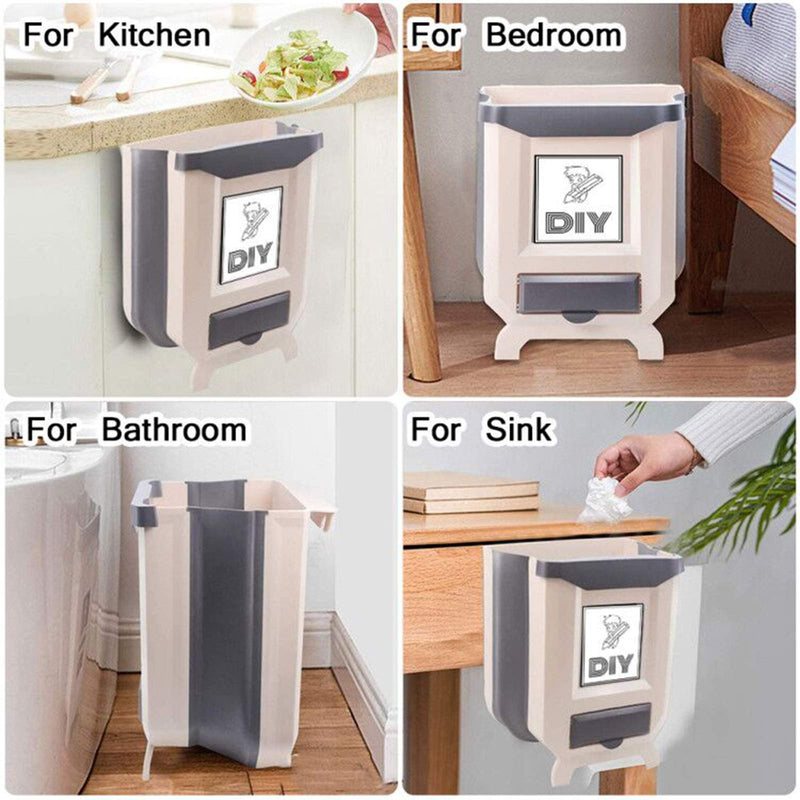 [AUSTRALIA] - XIJING Small Hanging Kitchen Trash Can, Portable Mini Garbage Can and Collapsible Compact Trash Bin for Kitchen Cabinet Door Drawers, Room, Car, Bedroom Plastic Waste Bin - 9L/2.4 Gallon (Coffee) Coffee
