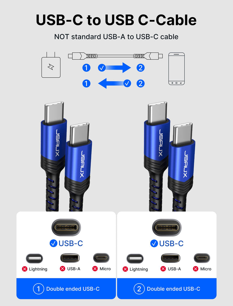  [AUSTRALIA] - USB C to USB C Cable [3-Pack 10ft/6.6ft/3.3ft] JSAUX Type C Charger Fast Charging Cord 60W Compatible with Samsung Galaxy S22 S21 S20 Ultra Plus Note 20 10, Google Pixel 6 XL, iPad Mini 6/Pro/Air-Blue 10ft+6.6ft+3.3ft Blue