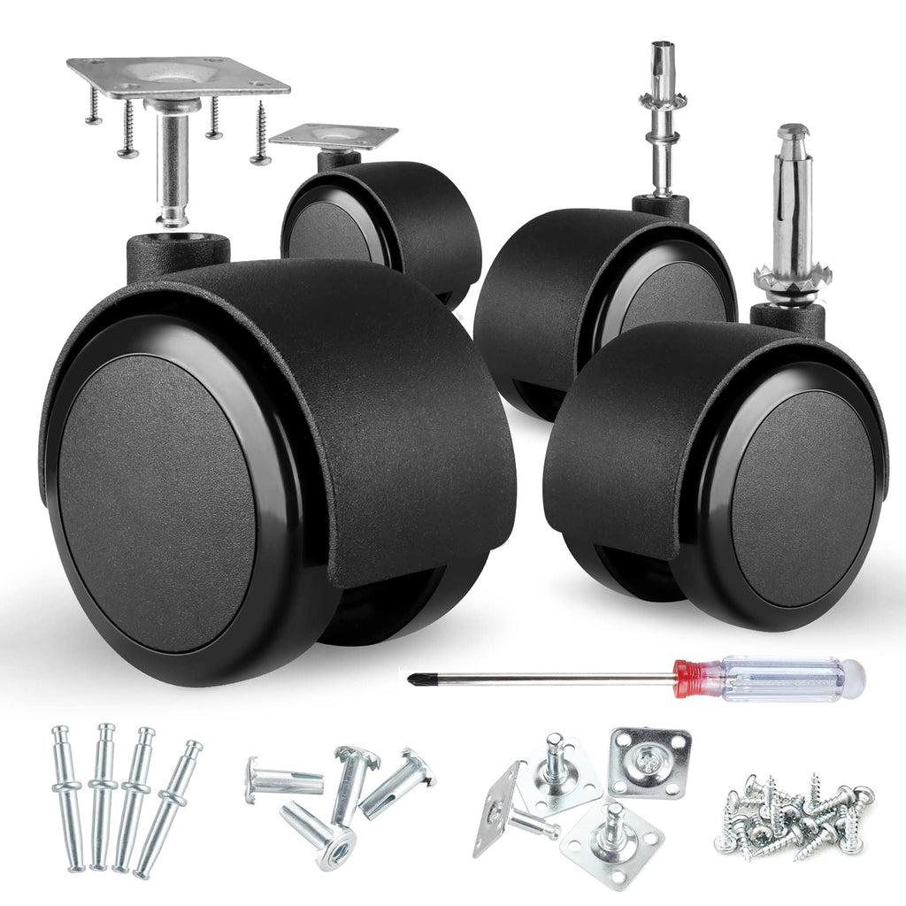  [AUSTRALIA] - 2 inch Caster Wheels (casters Set of 4) 5/16 inch Valve stem and Rotating top Plate Installation Options,Heavy Duty casters Total Load Capacity 1000LBS, Replaceable Wheels for Furniture(Black)