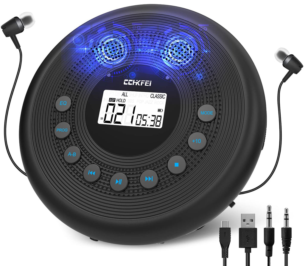  [AUSTRALIA] - Portable CD Player with Speaker, CCHKFEI Rechargeable 1400mAh CD Player Portable with Shockproof/Anti-Skip Protection, Headphones and AUX Cable, Personal Compact Disc CD Player for Car, Home & Travel. Portable CD Player