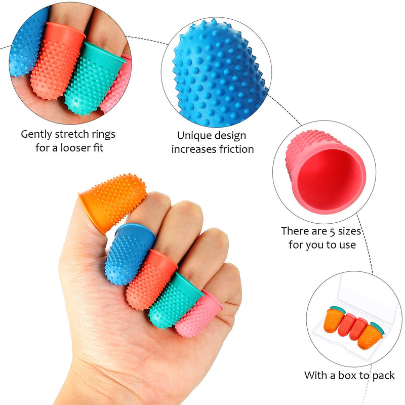  [AUSTRALIA] - 10 Pieces Rubber Finger Tips Silicone Thimble Finger Pads Grips Thick Reusable Finger Protector Fingertip with a Box for Money Counting Collating Writing Sorting Sport Games in 5 Sizes and Colors