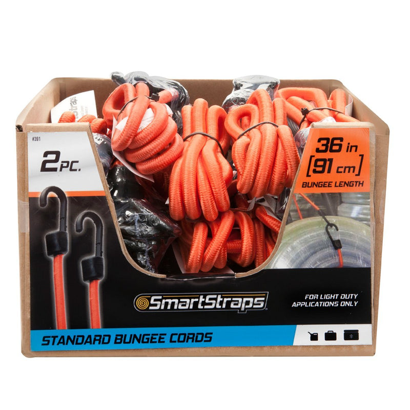  [AUSTRALIA] - SMARTSTRAPS 36” Standard Bungee Cords, Orange (2pk) – Secure Light Loads Such as Coolers, Luggage and Gas Cans – Overmolded Steel Core Hooks Won’t Scratch, Versatile, Economical Bungees