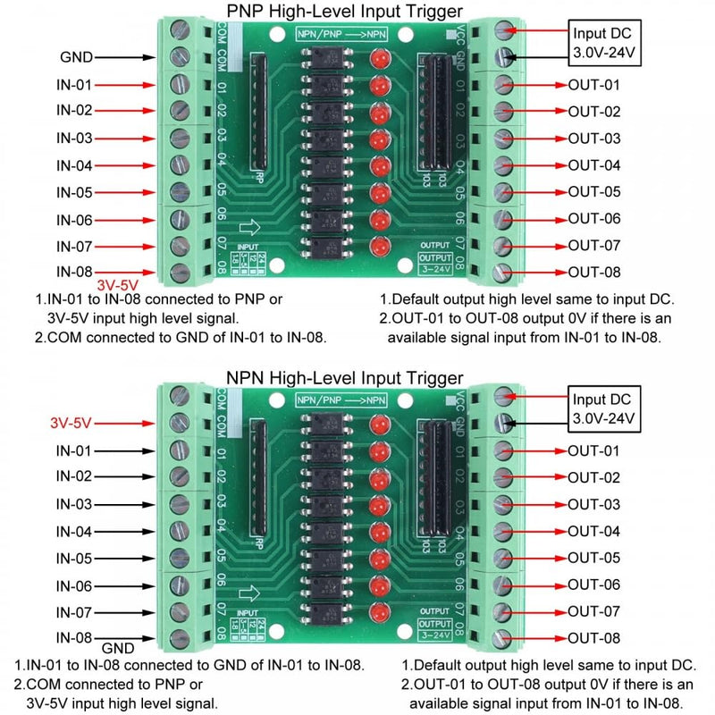  [AUSTRALIA] - Optocoupler isolation module, DC 3.3V 5V 8 channel optocoupler isolation module, PNP NPN low-high level output signal converter